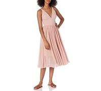 Dress The Population Women's Alicia Plunging Mix Media Sleeveless Fit and Flare Midi Dress