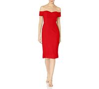 Dress The Population Women's Bailey Off The Shoulder Sweetheart Bodycon Midi Sheath Dress Dress, Rouge, XL