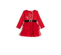Dress Tulle Skirt Detail Long Sleeve Crew Neck New Year Themed Printed, Vestido,
