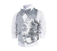 Dress Up America Chaleco De Lentejuelas Con Pajarita - Chaleco Plateado Brillante Para Niño - Chaleco De Fiesta De Disfraces Para Niño