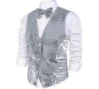 Dress Up America Chaleco De Lentejuelas Con Pajarita - Cuello En V Plateado Brillante Para Hombre