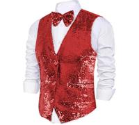 Dress Up America Chaleco De Lentejuelas Con Pajarita - Cuello En V Rojo Brillante Para Hombre