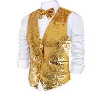 Dress Up America Chaleco De Lentejuelas Con Pajarita - Escote En V Dorado Brillante Para Hombre