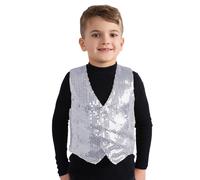 Dress Up America Chaleco de lentejuelas para nios Chaleco de baile plateado brillante para nios Disfraz de fiesta para nias y nios