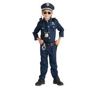 Dress Up America Disfraz de policía de para niños: el juego incluye camisa, pantalones, sombrero, cinturón, silbato, funda de pistola y juego de policía de Walkie Talkie