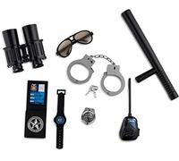 Dress Up America Juego de accesorios de policía de imitación para niños: el kit de juego de rol de agente de policía incluye esposas con llaves, binoculares