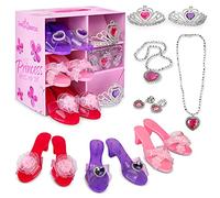 Dress Up America Juego De Vestir A Mi Princesa Para Niños - El Juego Incluye Corona Para Niñas, 3 Hermosos Pares De Zapatos, Aretes Y Collar - Accesorios Glamorosos