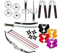 Dress Up America Ninja Weapons Kit para niños - Ninja Toys Set incluye Katana, Bow & Arrow, Eye Masks y más - Ninja Warrior Costume Set de accesorios para niños