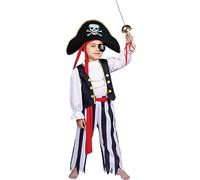 Dress Up America Disfraz de pirata para niños - Juego de disfraces de pirata para niños - El juego de disfraces incluye una parte superior, pantalones, parche en el ojo y más