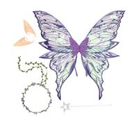 Dress-Up Butterfly Wings - Floral Angel Wings With Wand and Ears, Women’s Cosplay Costume Outfit for Birthday, Party Favors, Holiday Events, Stage Performance | Festival Costume Accessory, Makeup