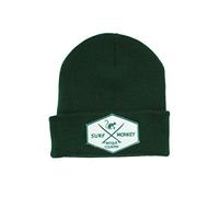 Dressed In Music Surf Monkey - Gorro con Dobladillo para Hombre/Mujer - Talla única - Gorro Verde Botella - Parche Bordado - Diseño en Punto canalé - Surf Monkey® - Surfing The Basque Country