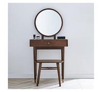 Dresser All Solid Wood Vanity Table Vanity Set Makeup Dressing Table Round Mirror Vanity Desk with 1 Drawer for Girls Women Bedroom Bathroom Dresser for Bedroom
