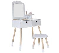 Dresser Kids Vanity Table 2 in 1 Design with Dressing Table and Writing Desk Makeup Dressing Table with 2 Drawers and Mirrors Children Girls Dresser for Bedroom