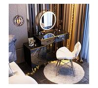 Dresser Makeup Vanity Desk for Bedroom Vanity Table Set with LED Lighted Mirror and 2 Drawers Dressing Table for Women ?Girls Black Dresser for Bedroom