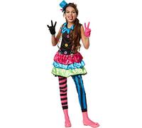 dressforfun 900336 Disfraz para Chica Payaso Moderno,Vestido de una Pieza de Color Estriado Hecho de Tela de Jersey Elástica, Incl. Sombrero Pequeño y Guantes (116 | no. 301661)