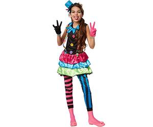 dressforfun 900336 Disfraz para Chica Payaso Moderno,Vestido de una Pieza de Color Estriado Hecho de Tela de Jersey Elástica, Incl. Sombrero Pequeño y Guantes (116 | no. 301661)