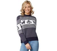 dressforfun 900829 - Jersey navideño para mujer, diseño de flores, renos y copos de nieve, color azul y blanco azul Large