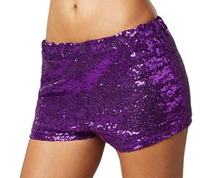 dressforfun 900996 Pantalones Cortos con Lentejuelas, Atuendo para Mujer, Fiesta Celebración -Varios Modelos (M | Lila | No. 303922)