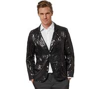 dressforfun 900999 Chaqueta de Traje para Hombre, con Lentejuelas, Fiesta Disco -Varios Modelos (M | Negro | No. 303937)
