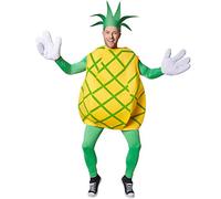 dressforfun Disfraz de piña unisexo | Parte superior sin mangas y con rayas verdes en cruz | Manoplas grandes y divertidas | Incl. Sombrero en forma de corona de hojas (M | No. 301631)