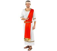 dressforfun Disfraz para hombre emperador romano rey | Túnica con corona de laurel dorada y cinturón rojo con ribetes dorados (L | no. 300212)