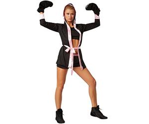 dressforfun Disfraz para Mujer Boxeadora | Disfraz de Boxeador con pantalón Corto, Top, Abrigo con Capucha, cinturón y Guantes de Boxeo (XXL | Rosa | no. 301828)