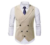 Dressnu Chalecos para hombre de negocios, para boda, padrino, doble botonadura, Beige, 3XL