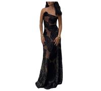 Dressnu Vestidos halter, hombros inclinados, vestidos largos de flores, vestidos de noche, NEGRO, M