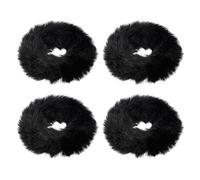DRESSOOS 4 Coleteros Peludos Pelo Negros, Bandas Elásticas Esponjosas de Piel Sintética, Lazos Cabello Elásticos para Mujeres y Niñas, Accesorios de Invierno para Moños y Uso Diario