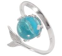 DRESSOOS Anillo ajustable de sirena - Anillos abiertos de cuento de hadas de la Sirenita plateados, joyería llamativa para mujer, regalo de cumpleaños