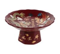 DRESSOOS Bandeja China de Cerámica Roja con Decoración Festiva y Diseño Redondo para Servir Frutas en Celebraciones Hogar o Templos, Fácil de Limpiar y Elegante
