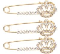 DRESSOOS Broche de Ropa Mujer 3 Piezas Gemas de Imitación, Pinza para Chal Dorada, Accesorio Decorativo para Suéter y Cárdigan, Pin de Moda para Vestir Diario y Fiesta