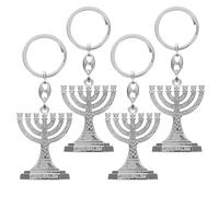 DRESSOOS Conjunto de 4 Llaveros Forma de Portavelas de Aleación de Zinc en Color Plata, Colgantes Decorativos y Prácticos para Mochila o Bolso en Hanukkah