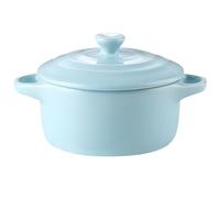 DRESSOOS Cuenco de Cerámica para Cocina de Hogar 230 Ml con Doble Asa y Tapa, Apto para Microondas y Guisos, Cuenco para Sopa Azul Claro, Recipiente Resistente para Horno y Uso Diario