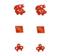 DRESSOOS Juego de 3 Pares de Pendientes Rojos Chinos para Mujer Pendientes de Botón Diseño de Conejo y Nudo Chino Set de Joyería Festiva para Año y San Valentín