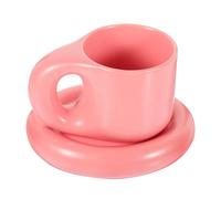 DRESSOOS Juego de Tazas de Café con Platillo Rosa de Cerámica de 300ml sin Rebabas y Bordes Lisos, Diseño Redondo para Oficina y Hogar