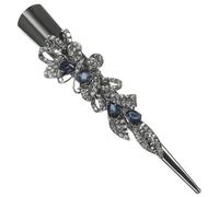 DRESSOOS Pinza Pelo Grande Tipo Cocodrilo en Color Azul Oscuro Cristales de Imitación y Diseño de Lazo, Clip para Cabello Grueso y Fino, Accesorio Elegante para Uso Diario y Fiestas