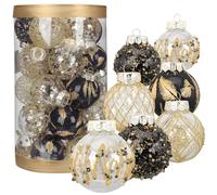 DRESSOOS Set de 25 Bolas Navideñas Colgantes Negras de Plástico Irrompibles para Decoración de Árbol en Días Obsequios