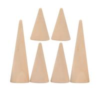DRESSOOS Soportes de Madera en Forma de Cono para Anillos 6 Piezas 2 Tamaños Altos Medios y Bajos Exhibidor de Joyería Compacto para Tienda y Tocador Artesanías de Madera sin Tratar
