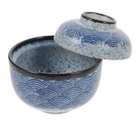 DRESSOOS Tazón de Sopa de Cerámica Japonesa 250 Ml Tapa, Cuenco Cubiloso para Guisar Multifunción, Bol para Sopa y Estofado, Diseño Ondulado para Uso Doméstico y Restaurante