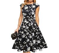 DRESSTELLS Señoras 1950s Vintage Retro Rockabilly Audrey Hepburn Vestido de Las señoras Elegante Vestido de cóctel de Boda Negro Blanco Flor 3XL