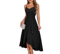DRESSTELLS Vestido Negro Baja Vestidos para Boda Rodilla Longitud Ruffle Hem Verano Vestido Vintage Curvy Vestido de Fiesta Negro M