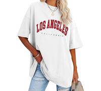 Dresswel Camiseta de gran tamaño para mujer Los Ángeles California con impresión de carta vintage, manga corta, cuello redondo, blusa holgada, túnica larga, para adolescentes y niñas, 1 blanco., S