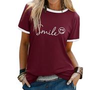 Dresswel Camiseta para mujer Good Vibes con estampado de arcoíris, cuello redondo, manga corta, camisa, camiseta, 3-burdeos, XXL