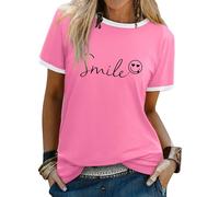 Dresswel Camiseta para mujer Good Vibes con estampado de arcoíris, cuello redondo, manga corta, camisa, camiseta, 3-rosa, M