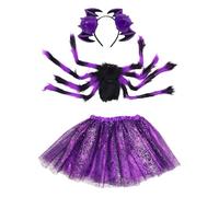 Dreuhuing Conjunto Completo de Disfraz de Araña | Vestido de Disfraz Araña para Niñas,Vestuario para Niños de 2 a 15 Años para Fiestas de Disfraces en Casa Encantada y Teatro Infantil