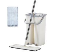 Dreuhuing Juego de fregona y cubo para piso, fregona plana y cubo | Mopa y cubo con juego de escurridor, mopa plana y cubo sin tocar, uso húmedo y seco
