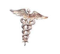 Dreuyet Broche médico de caduceo para enfermera, médico, símbolo médico, estetoscopio, serpiente, caduceo, RN, insignia de enfermería, broches de cristal, broche de solapa, broche de varita, broche