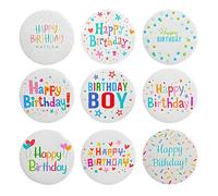 Dreuyet Juego de 9 piezas de botones de feliz cumpleaños, con texto en inglés "It's My Birthday", insignias redondas de 5,8 cm, para hombres y mujeres, Medio, Acero aleado, No es una piedra preciosa