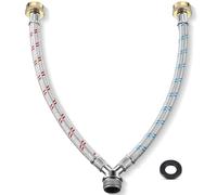 Dreyoo Conector de manguera mezcladora en Y, mezclador en Y de acero inoxidable, accesorios de latón de 3/4 pulgadas, manguera de agua fría y caliente de 1 pie de longitud para lavadoras, grifos al